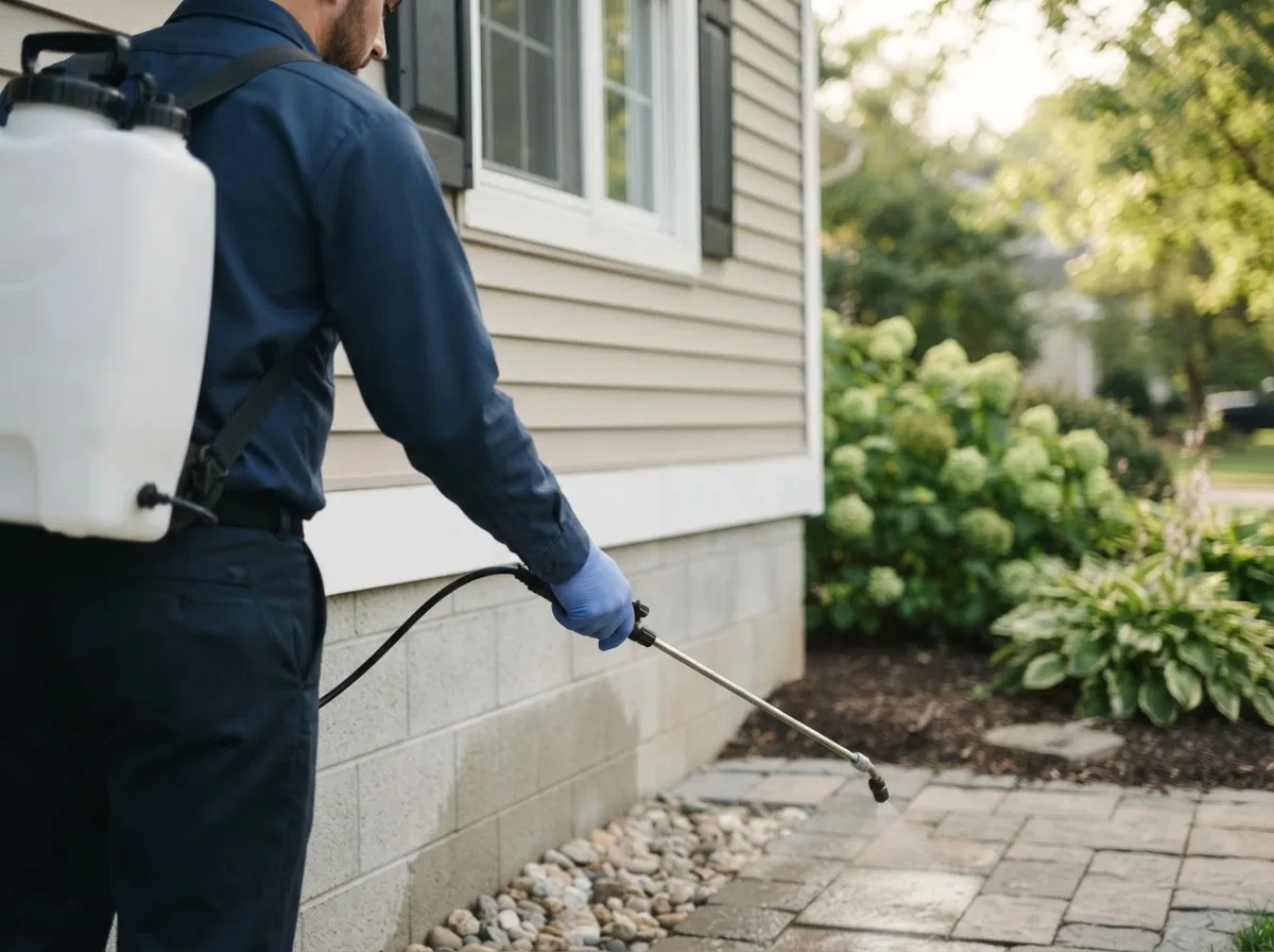 Pest control technician inspecting a home in Falcon Heights, TX